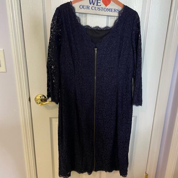 Adrianna Papell Evening navy lace dress prom gala 16W - Picture 6 of 10